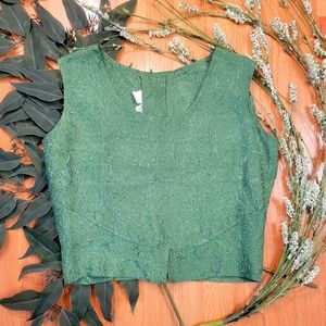 🌿 Vintage 1960s Green Brocade Sleeveless Top Sz M